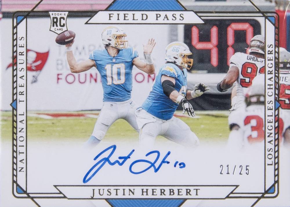 2020 Panini National Treasures Rookie Signatures Field Pass Justin Herbert #FPJH Football Card