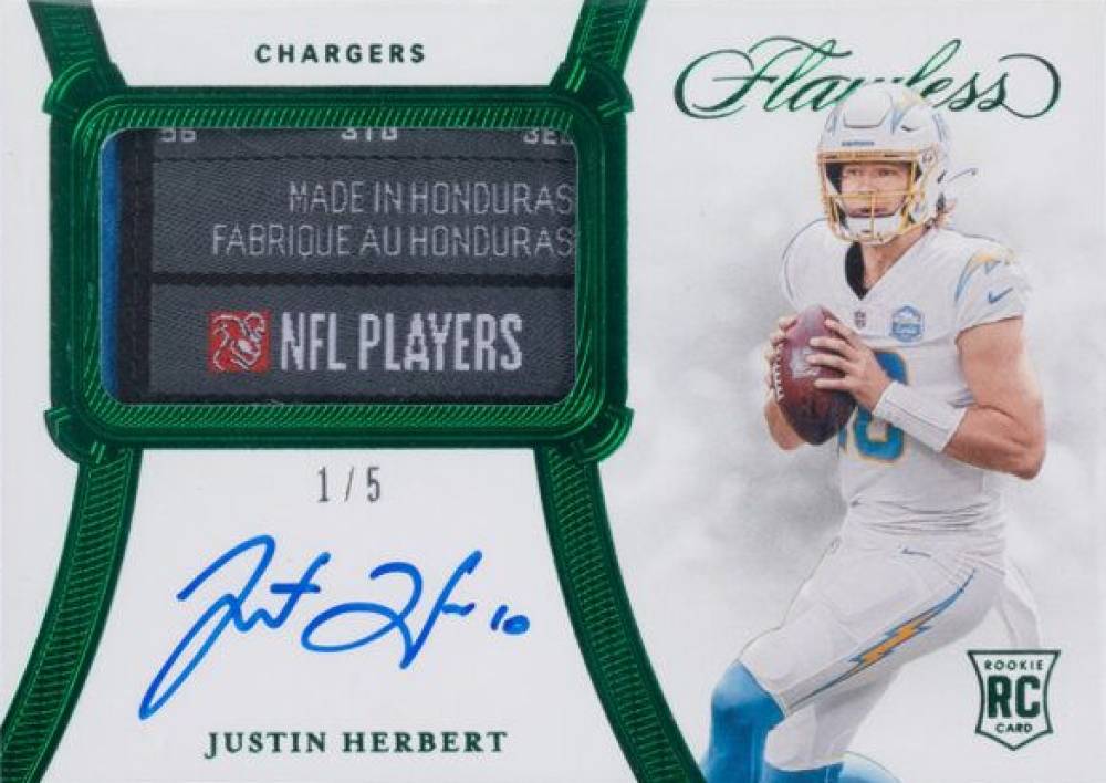 2020 Panini Flawless Rookie Patch Autograph Justin Herbert #RPAJHE Football Card