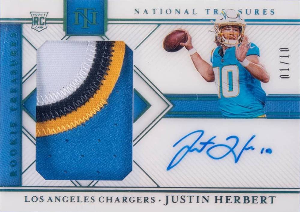 2020 Panini National Treasures Rookie Treasures Autographs Justin Herbert #RTJH Football Card