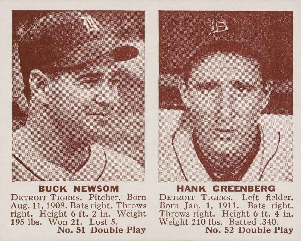 1941 Double Play Newsom/Greenberg #51/52 Baseball Card