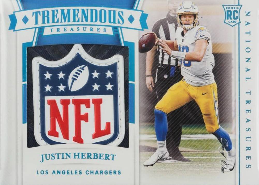 2020 Panini National Treasures Tremendous Treasures Rookies Relics Justin Herbert #JH Football Card