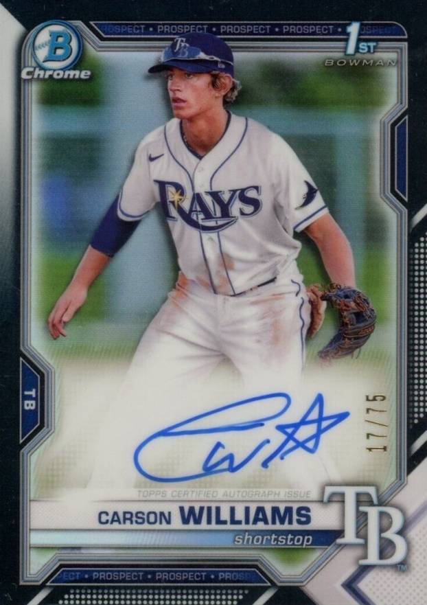 2021 Bowman Draft Chrome Draft Pick Autographs Carson Williams #CDACW Baseball Card