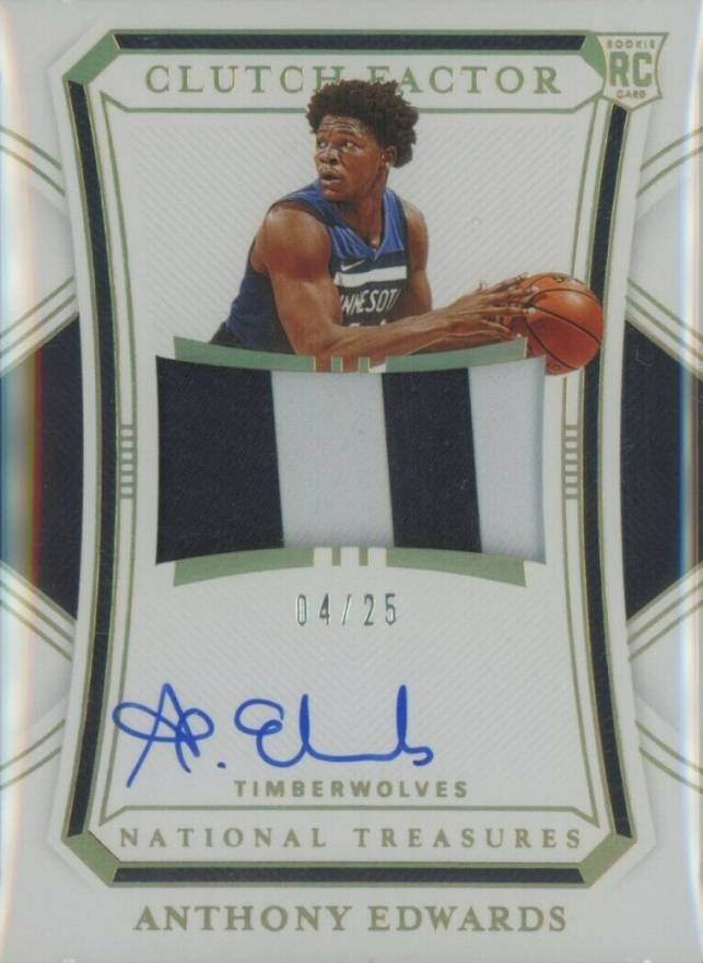 2020 Panini National Treasures Clutch Factor Signatures Anthony Edwards #AEW Basketball Card