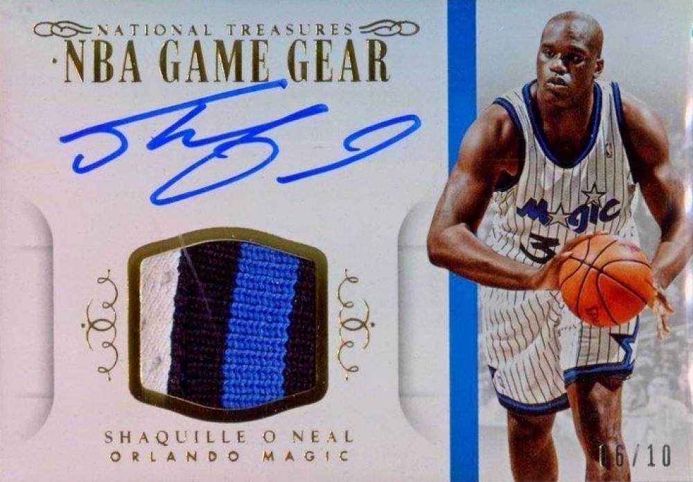 2014 National Treasures NBA Game Gear Signatures Shaquille O'Neal #SO Basketball Card