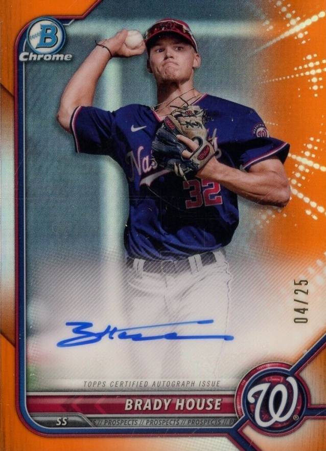 2022 Bowman Chrome Prospect Autographs Brady House #CPABH Baseball Card