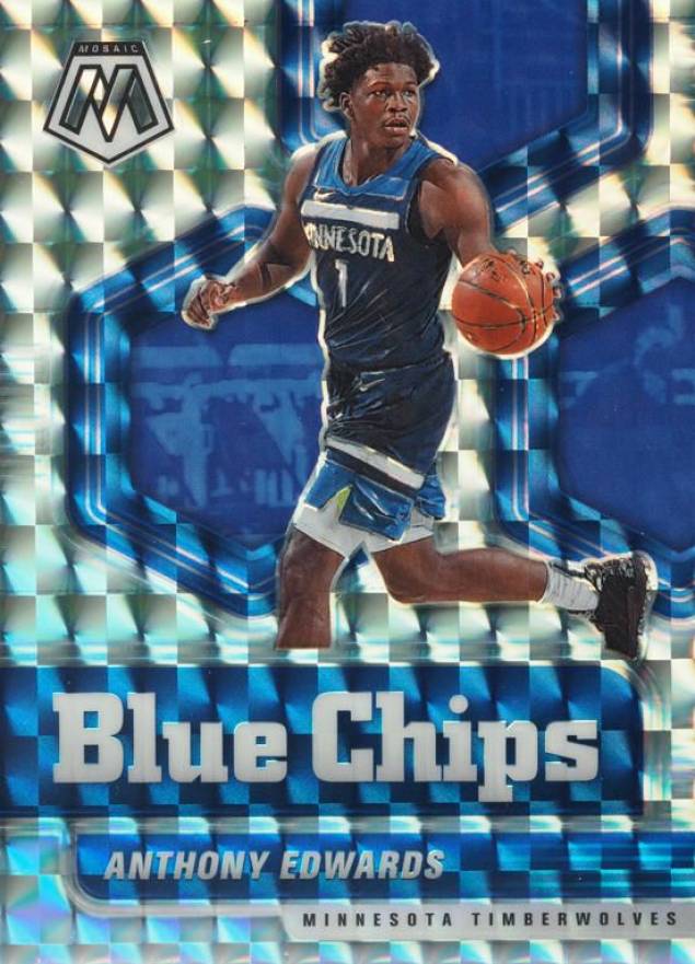 2020 Panini Mosaic Blue Chips Anthony Edwards #14 Basketball Card