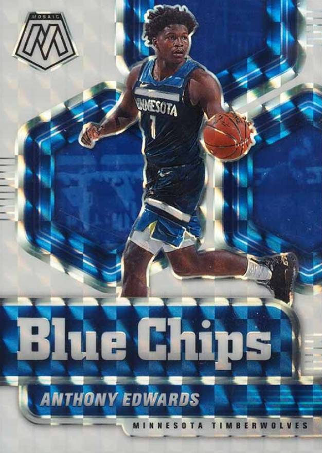 2020 Panini Mosaic Blue Chips Anthony Edwards #14 Basketball Card