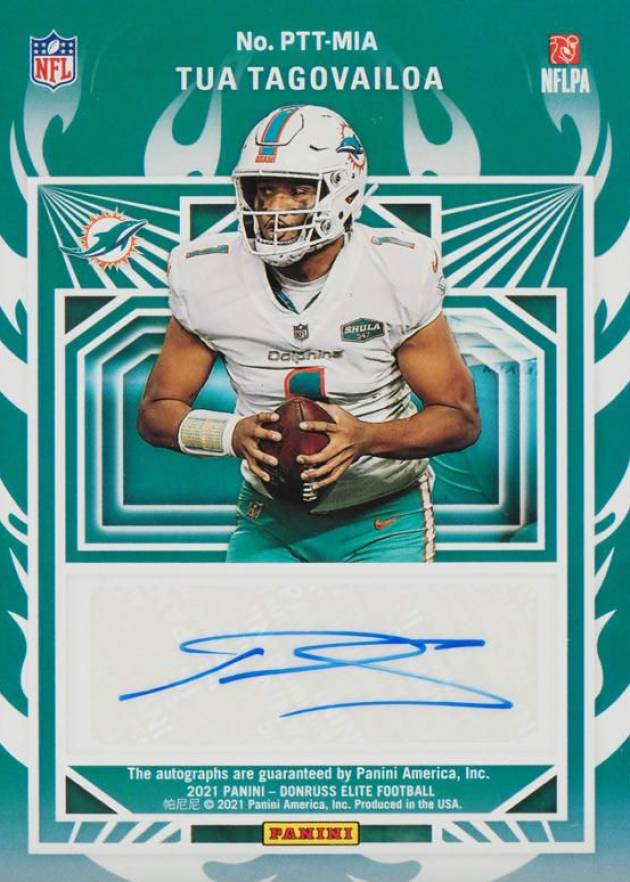 2021 Panini Donruss Elite Passing the Torch Signature Doubles Dan Marino/Tua Tagovailoa #PTTMIA Football Card