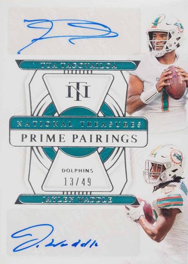 2021 Panini National Treasures Prime Pairings Autographs Jaylen Waddle/Tua Tagovailoa #TUJ Football Card