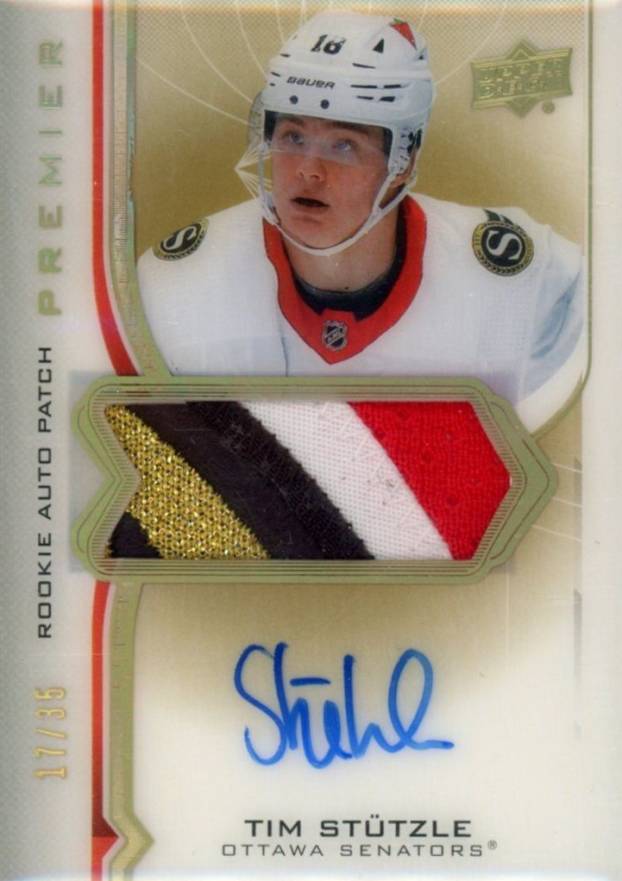 2020 Upper Deck Premier Acetate Rookie Autograph Patch Tim Stutzle #ARTS Hockey Card