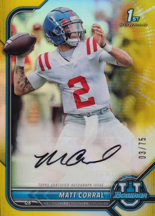 2021 Bowman University Chrome Prospect Autographs Matt Corral #MC Football Card