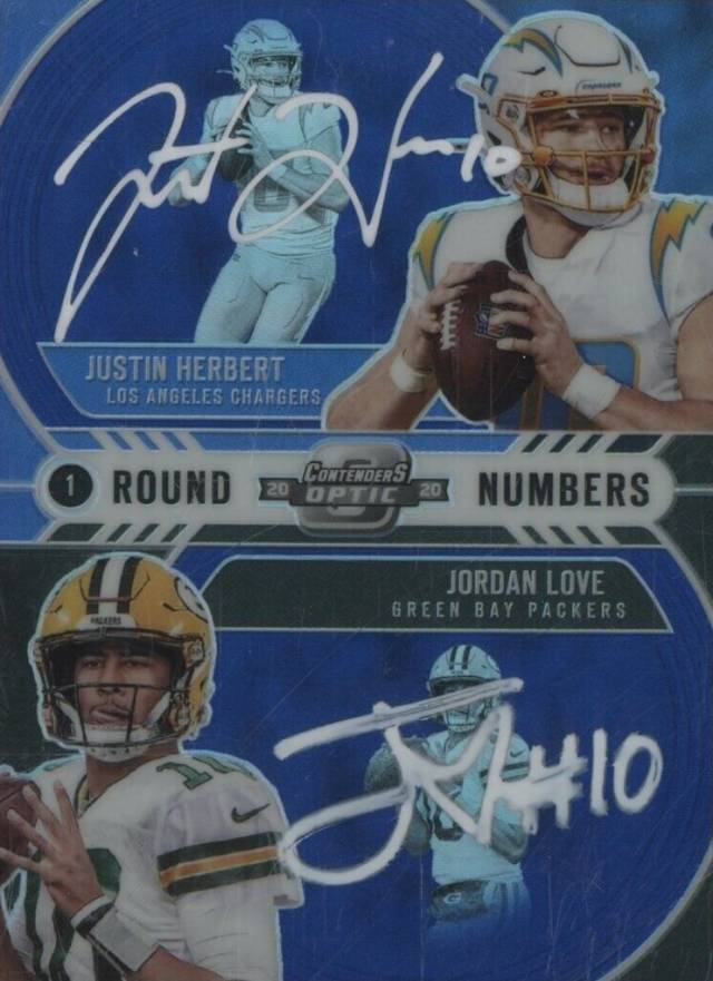 2020 Panini Contenders Optic Round Numbers Jordan Love/Justin Herbert #RN2 Football Card