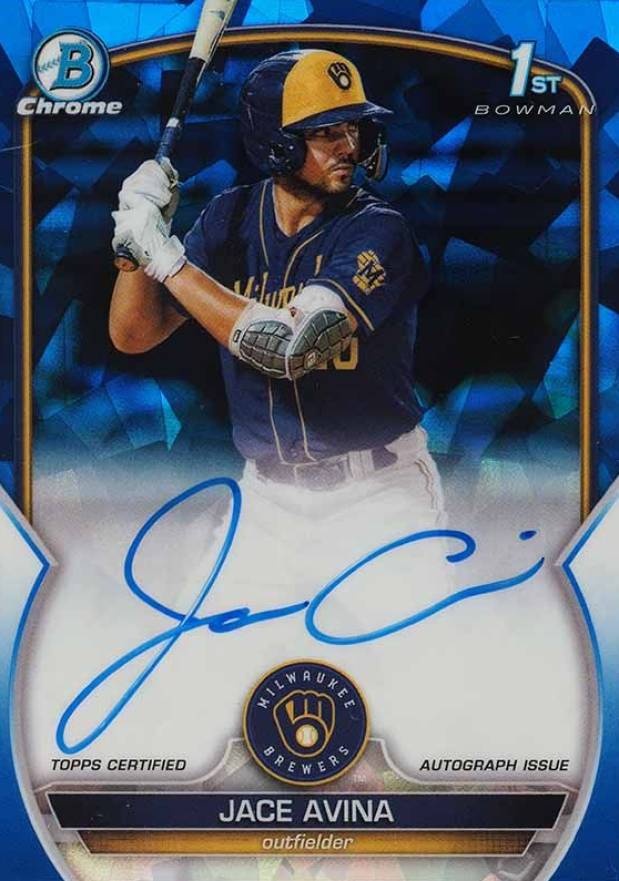 2023 Bowman Sapphire Edition Chrome Prospects Autographs Jace Avina #BSPAJA Baseball Card