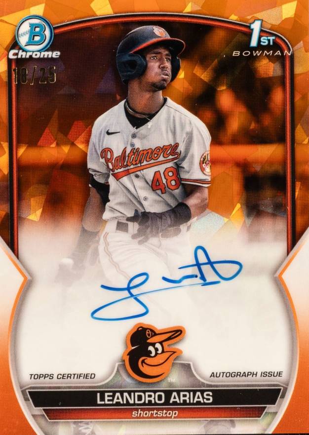 2023 Bowman Sapphire Edition Chrome Prospects Autographs Leandro Arias #BSPALA Baseball Card