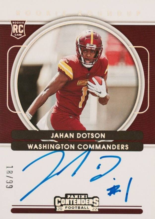 2022 Panini Contenders Rookie Roundup Autograph RPS Jahan Dotson #RRAJDO Football Card