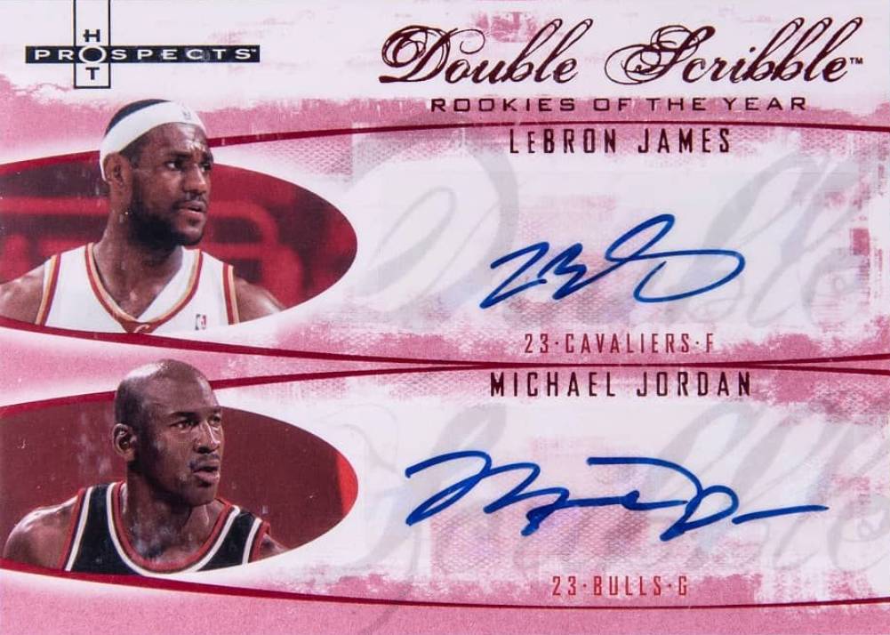 2007 Fleer Hot Prospects Double Scribble LeBron James/Michael Jordan #DS-JJ Basketball Card