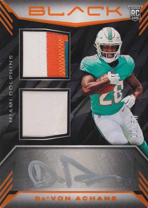 2023 Panini Black Rookie Signature Materials De'Von Achane #RSM1 Football Card