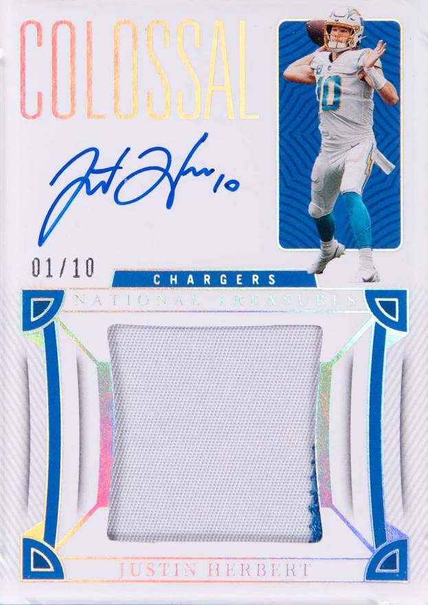 2022 Panini National Treasures Colossal Signature Justin Herbert #JHE Football Card