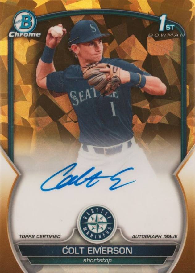 2023 Bowman Draft Sapphire Edition Chrome Prospect Autographs Colt Emerson #CDACE Baseball Card