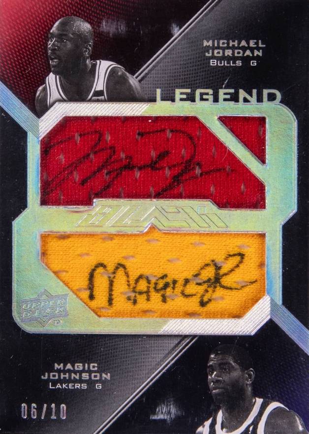 2008 Upper Deck Black Legend Signed Jersey Pieces Dual Michael Jordan/Magic Johnson #JJ Basketball Card