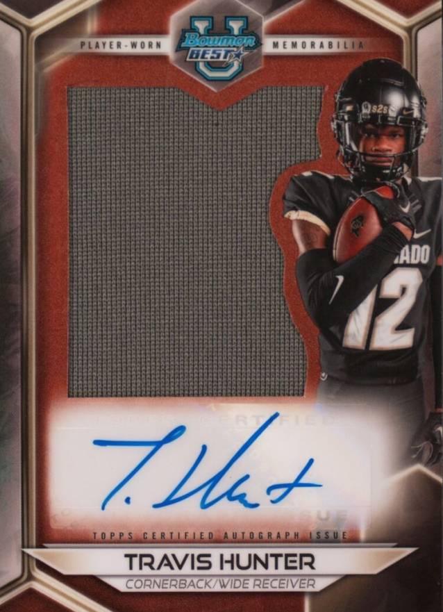 2023 Bowman University Best Prospect Jumbo Relic Autographs Travis Hunter #JRATH Football Card