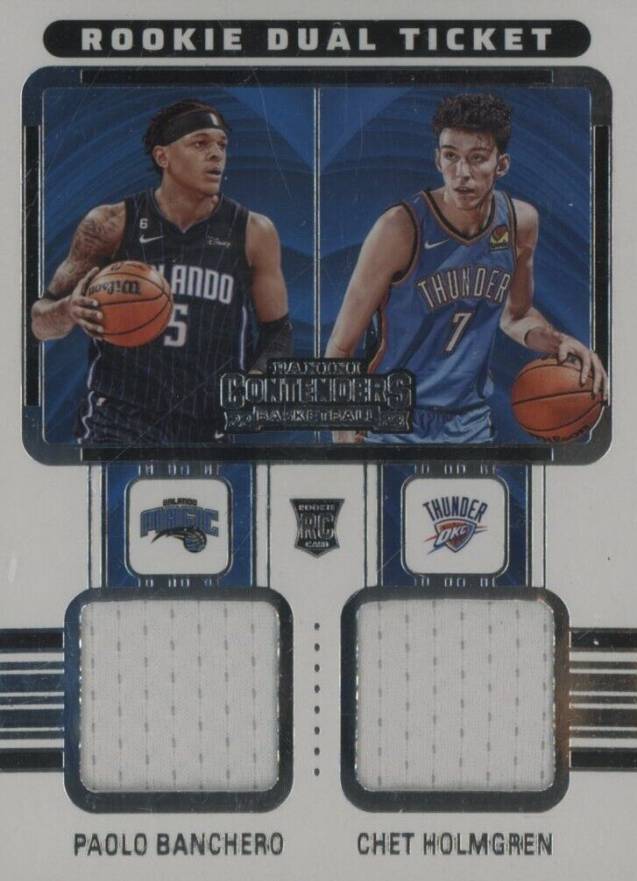 2022 Panini Contenders Rookie Ticket Dual Swatches Chet Holmgren/Paolo Banchero #RT2CHB Basketball Card