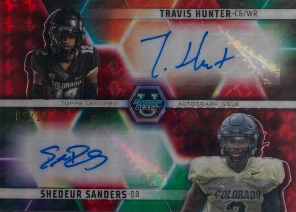 2023 Bowman University Best Dual Autographs Shedeur Sanders/Travis Hunter #DAHS Football Card