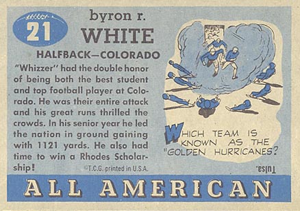 1955 Topps All-American Whizzer White #21c Football Card