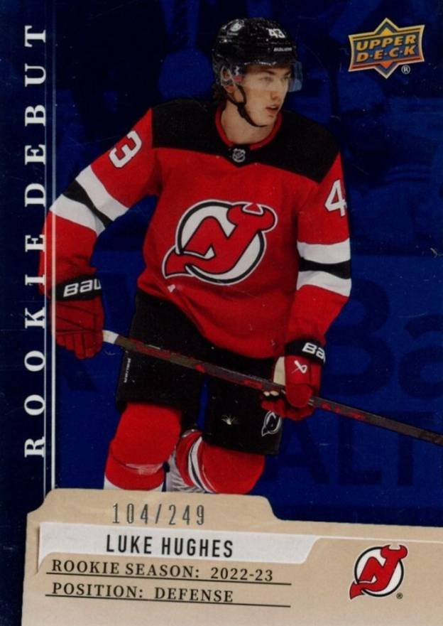 2023 Upper Deck Rookie Debut Luke Hughes #18 Hockey Card