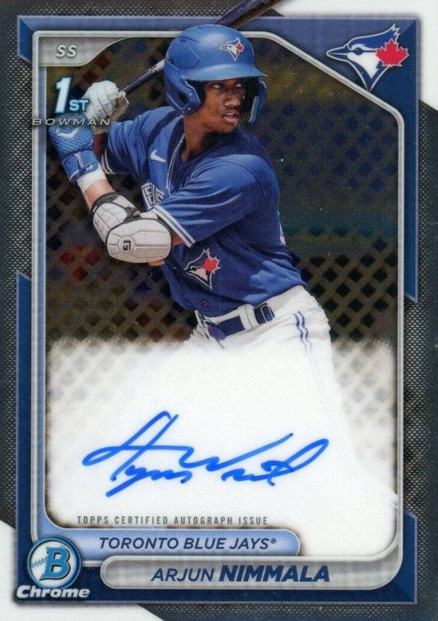 2024 Bowman Chrome Prospect Autographs Arjun Nimmala #CPAAN Baseball Card