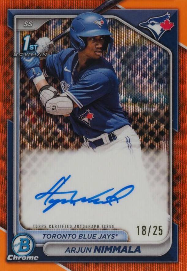 2024 Bowman Chrome Prospect Autographs Arjun Nimmala #CPAAN Baseball Card