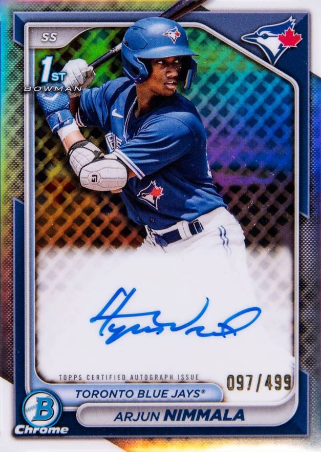 2024 Bowman Chrome Prospect Autographs Arjun Nimmala #CPAAN Baseball Card