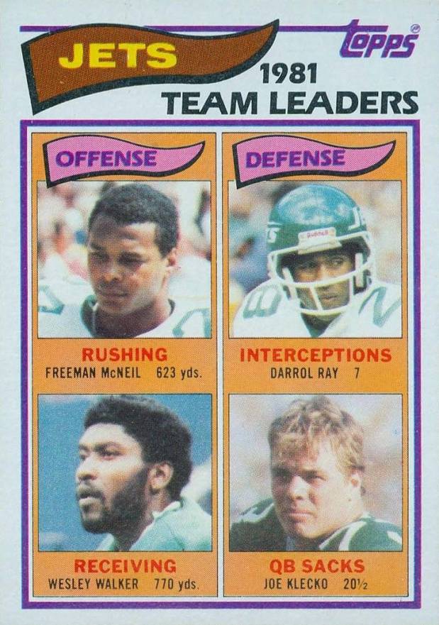 1982 Topps New York Jets Team Leaders #160 Football Card