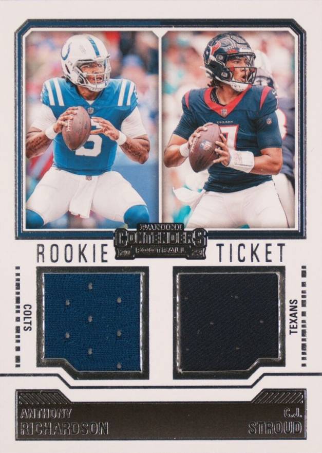 2023 Panini Contenders Rookie Ticket Dual Swatches Anthony Richardson/CJ Stroud #DS4 Football Card