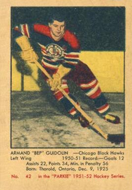 1951 Parkhurst Bep Guidolin #42 Hockey Card