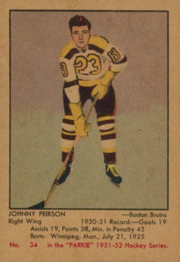 1951 Parkhurst Johnny Peirson #34 Hockey Card