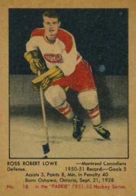 1951 Parkhurst Ross Robert Lowe #18 Hockey Card