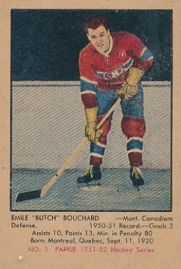 1951 Parkhurst Butch Bouchard #3 Hockey Card