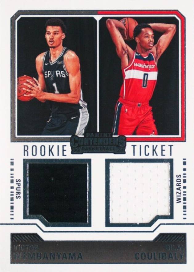 2023 Panini Contenders Rookie Ticket Dual Swatches Bilal Coulibaly/Victor Wembanyama #RT2FRN Basketball Card