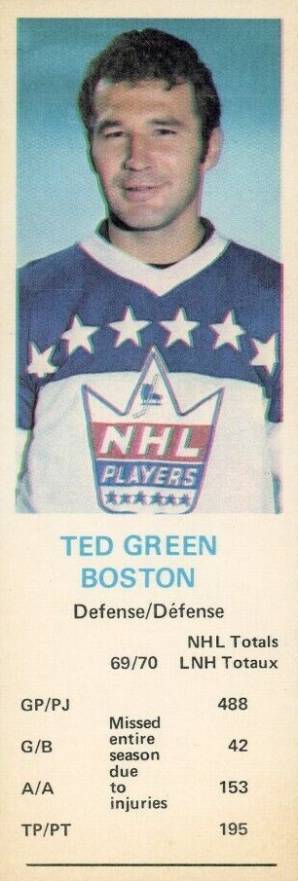 1970 Dad's Cookies Ted Green # Hockey Card