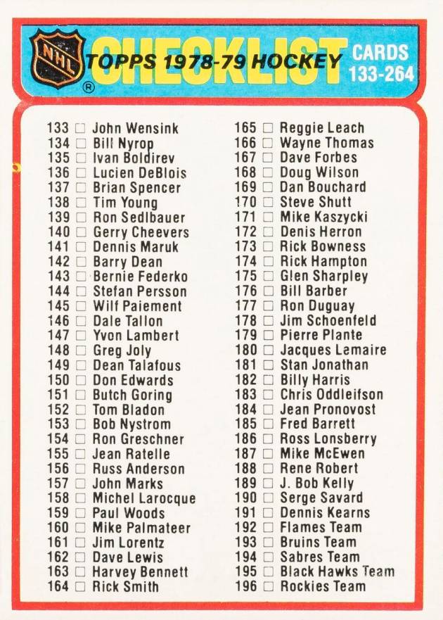 1978 Topps Checklist 133-264 #259 Hockey Card