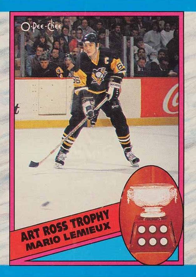 1989 O-Pee-Chee Art Ross Trophy Mario Lemieux #319 Hockey Card