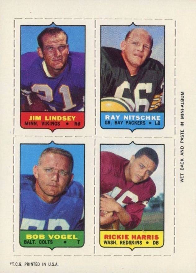 1969 Topps Four in One Lindsay/Nitschke/Vogel/Harris # Football Card