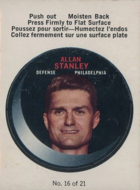 1968 O-Pee-Chee Puck Stickers Allan Stanley #16 Hockey Card