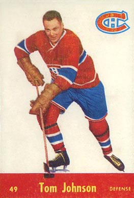 1955 Parkhurst Quaker Oats Tom Johnson #49 Hockey Card