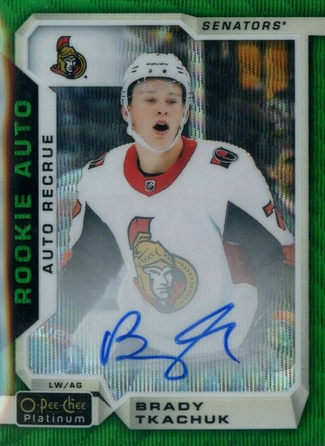 2018 O-Pee-Chee Platinum Rookie Autograph Brady Tkachuk #R-BT Hockey Card