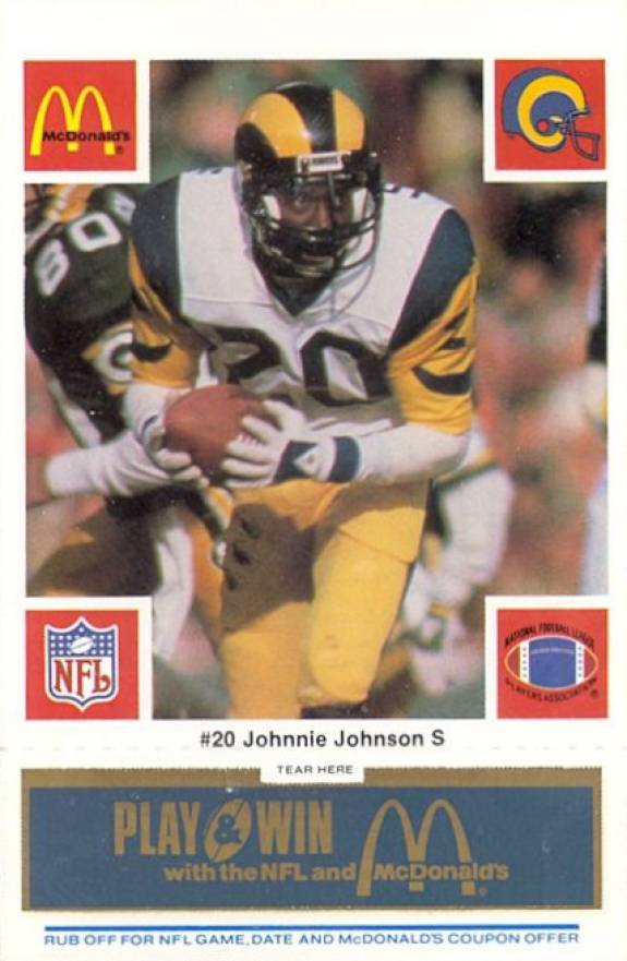 1986 McDonald's Rams Johnnie Johnson #20 Football Card