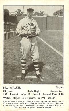 1932 N.Y. Giants Schedule Postcards Bill Walker # Baseball Card