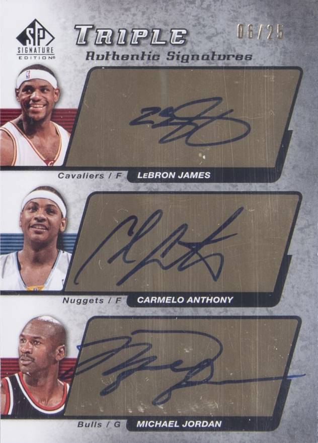 2004 SP Signature Triple Authentic Signatures Carmelo Anthony/LeBron James/Michael Jordan #JAJ Basketball Card