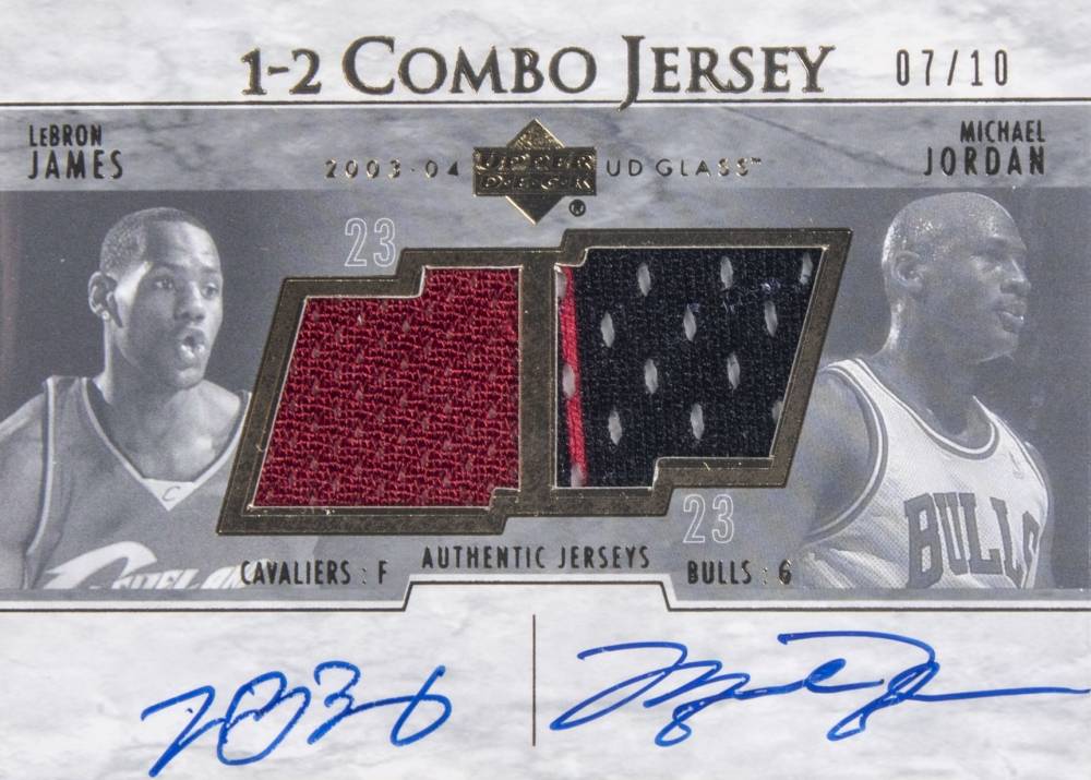 2003 Upper Deck Glass Autograph 1-2 Combo Jersey James/Jordan #LJ/MJ Basketball Card